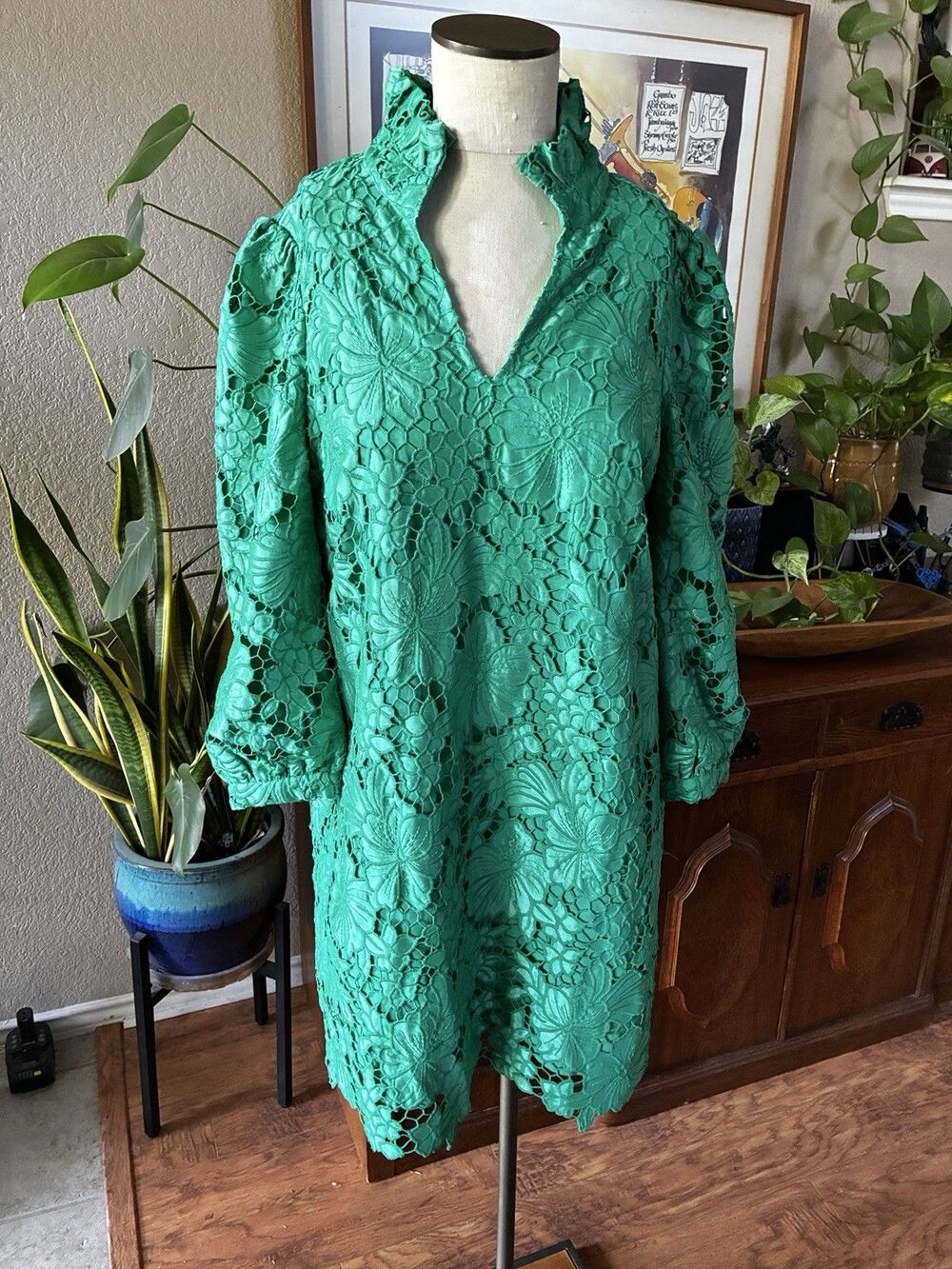Tuckernuck Pomander Place Green Floral Lace Cath Mini Dress Medium Summer Beach